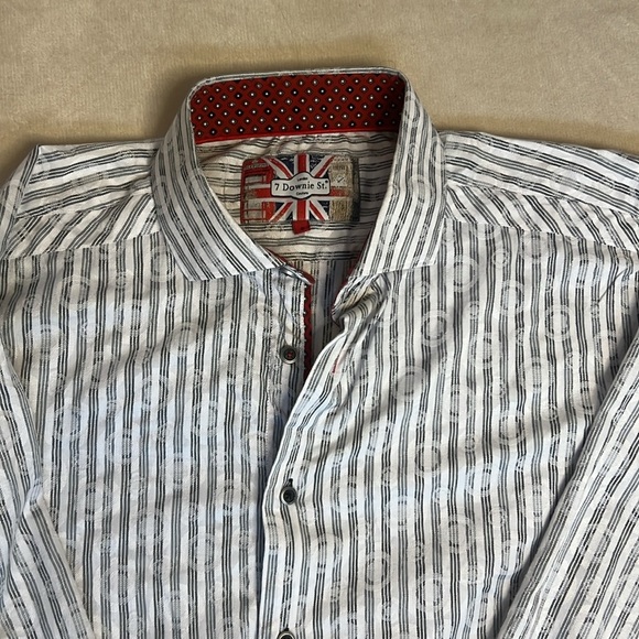 7 Downie Street Men’s Button Down Fun Pattern Circles sz9 White Grey Long Sleeve - Picture 7 of 13